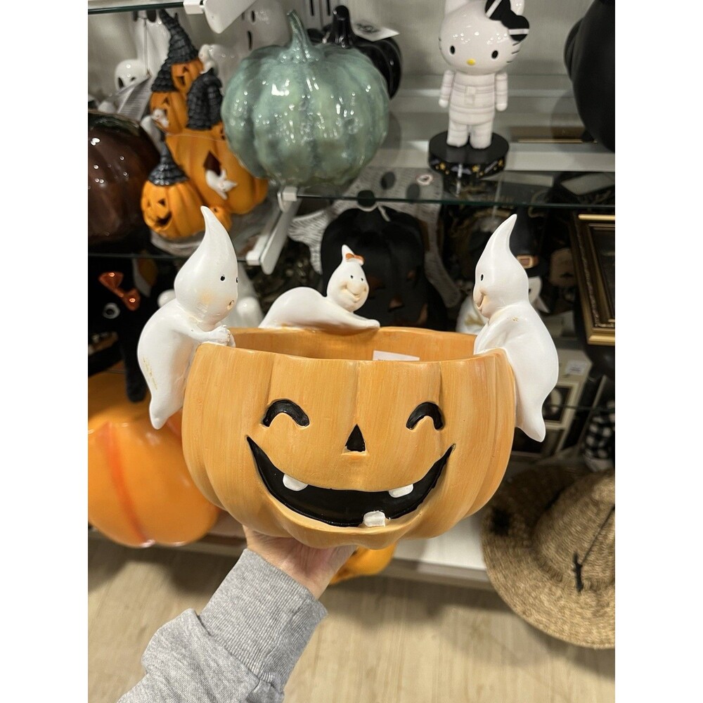 Toil and Trouble Halloween Jack O Lantern Pumpkin Candy Bowl Ghost Trio New